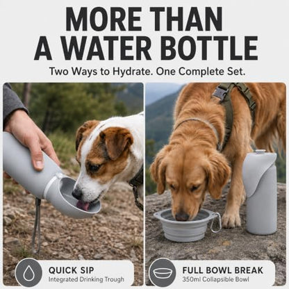 Dog Water Bottle and Collapsible Bowl Set, 18.6 oz/550ml Leakproof Silicone Portable Pet Travel Water Bottle for Walking, Hiking and Camping, Light Grey - Image 2