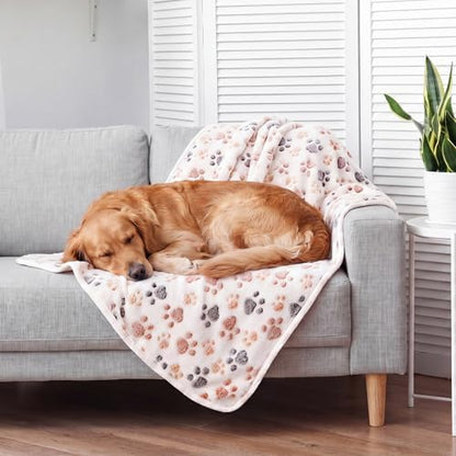 Tegeme 12 Pcs Pet Blankets 41 x 30 Inch Soft Fluffy Fleece Dog Cat Warm Paw Print Pattern Blankets Flannel Throw for Pets Dog Puppy Cat(White, Gray) - Image 6