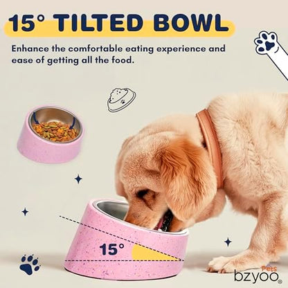 bzyoo 16oz Tilted Dog Bowl for Small Dogs & Cats, 15° Elevated Stainless Steel Pet Feeder, Ergonomic Anti-Vomiting Food Bowl for Frenchie, Pug, Persian Cat, Non-Skid Melamine Stand, Sprinkle (Pink) - Image 5