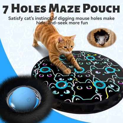 ORSDA Cat Toys, Interactive Fast Rolling Ball in Pouch, Hide and Seek for Indoor Cats, Motion Chirping Activated Moving Ball, 7 Holes Mat Mouse Catching Game - Image 2