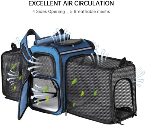 Cat Carrier Backpack for Travel,Dog Carrier Backpack for Large cat, Small Dogs,Puppies Up to 20 Lbs,Expandable Cat Backpack for Outdoor Hiking,Pet Carrier Backpack,Cat Backpack Carrier (Blue) - Image 5