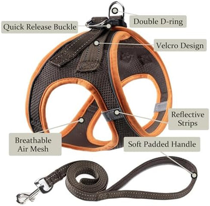 Dog Harness with Leash Set, Step-in Adjustable Puppy Pet Vest, Brown XXS - Image 2