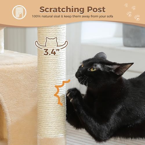 PEQULTI 4-in-1 Cat Tree for Kittens & Small Cats, 33in Beige Tower - Image 5