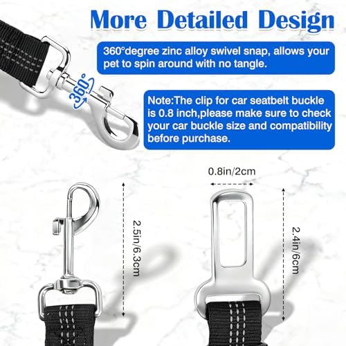 Black Adjustable Dog Car Safety Seat Belt with Elastic Cushion Leash & Anti-Tangle Metal Buckle - Image 3