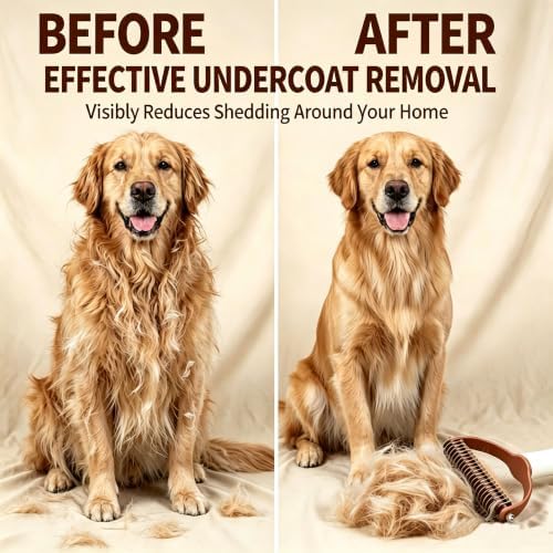 Double Sided Dematting Comb for Cats & Dogs, Undercoat Rake, Safe Deshedding Grooming Tool, Gentle Matt Remover Detangler for Long Thick Haired Pets, Ergonomic Pet Grooming Brush - Image 2