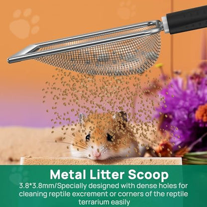 Hamster Metal Litter Scoop for Sandbath Box,Stainless Steel Litter Scooper includes Portable Small Broom and Dustpan, Fine Cat Litter Scoop Easy to Clean Small Pets or Reptile Terrarium Sand Waste - Image 3