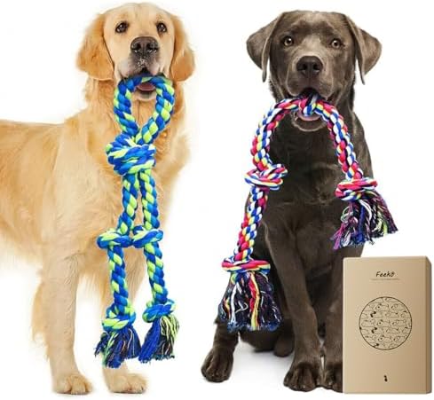 Feeko Heavy Duty Dog Rope Toys for Large Breed Aggressive Chewers, 2 Pack Indestructible Teeth Cleaning Tug of War Toy by Feeko