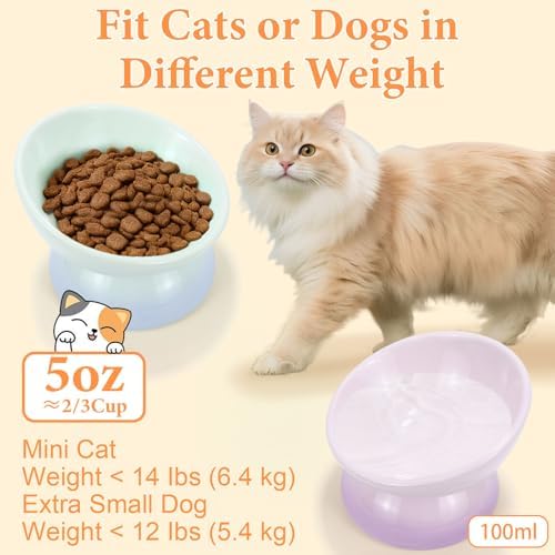 Elevated Cat Food Bowl 4 Pack 5 Oz Ceramic Raised Tilted Water Dishes, 15° Tilt Anti Vomiting, Protect Pets' Spines Bowls for Small Dog, Fat Faced Cat, Kitten - Image 4