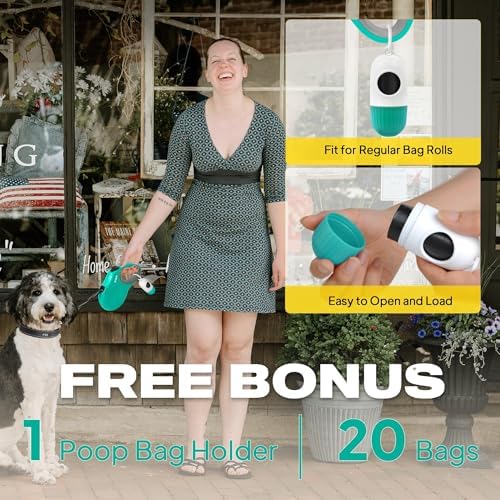 Fida Retractable Dog Leash with Dispenser and Poop Bags, 16 ft, Teel - Image 2