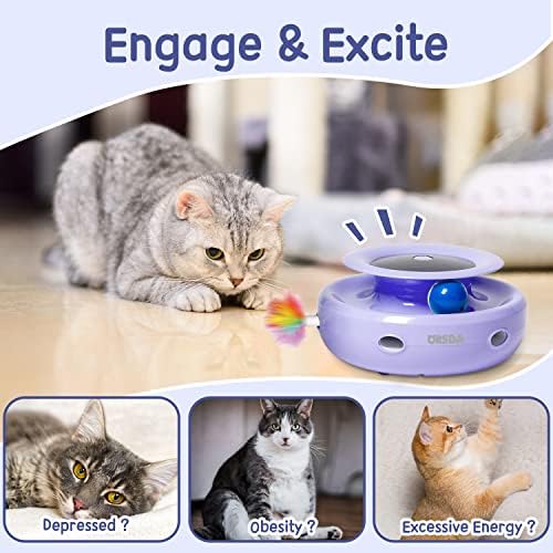 ORSDA Cat Toys, 2-in-1 Interactive Cat Toys for Indoor Cats, Automatic Cat Toy Balls, Mice Toys Ambush Feather Kitten Toys with 7pcs Attachments, Dual Power Supplies, Adjustable Speed, Auto On/Off - Image 4