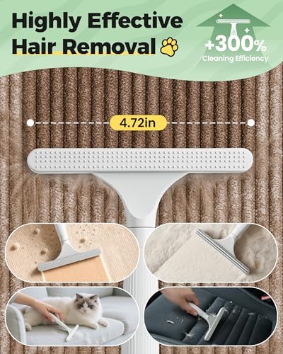 Carpet Rake for Pet Hair Removal Tool - 4 in 1 Pet Hair Remover Kit for Dog Cat Fur Remover, Contain 60" Adjustable Rubber Broom, Glove, Magic Brush and Scraper for Furniture,Short Pile Carpets, Mats - Image 5