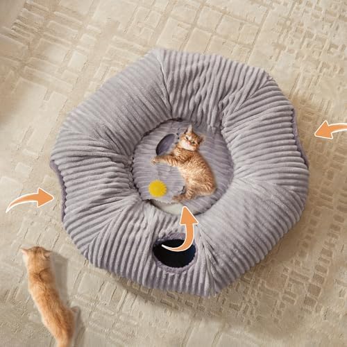 Cat Tunnel Bed for Indoor Cats,Cat Donut Tunnel Toy with Washable Circle Cushion,Blackout Tent, Multifunctional Playground Toys Hideplace for Kitty, Puppy, Rabbit,Ferret - Image 6