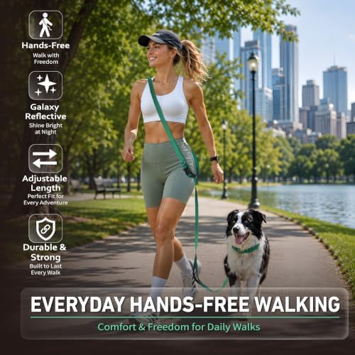 Hands Free Dog Leash,Galaxy Reflective, Crossbody Dog Leash, Green - Image 2