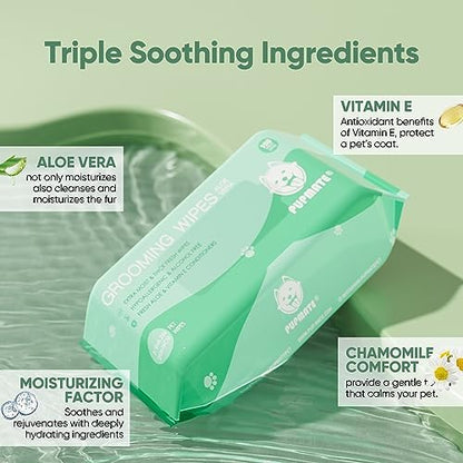 Pet Wipes for Dogs & Cats, Extra Moist & Thick Grooming Puppy Wipes with 300 Fresh Counts, Aloe Vera/Nature (3 Pack) - Image 2