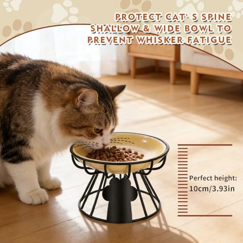 Shallow Cat Dishes with Metal Stand,Elevated Cat Bowl,Ceramic Cat Bowls,Raised Cat Food Bowls,Pet Feeder for Indoor Cats,Kitten and Small Dogs, Dishwasher Safe - Image 5