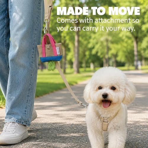 Dog Poop Bag Holder for Leash with 1 Waste Bag Roll, Canvas, Pink Handle - Image 5