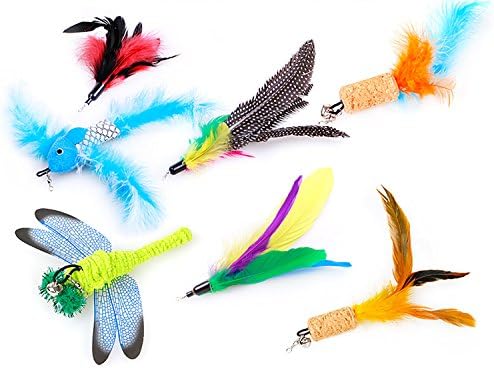 2 Pcs Cat Toys Interactive Refill Replacement Feather Pack Furry Tail Butterfly Dragonfly Fish Mouse Caterpillar Worm Birds Feathers for Kitten Cats, 21 Variety Styles CT15-17 Red Fish - Image 5