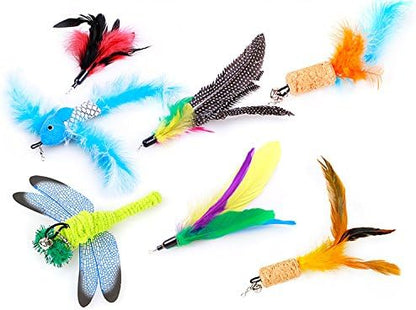 2 Pcs Cat Toys Interactive Refill Replacement Feather Pack Furry Tail Butterfly Dragonfly Fish Mouse Caterpillar Worm Birds Feathers for Kitten Cats, 21 Variety Styles CT15-17 Red Fish - Image 5