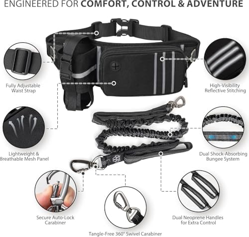 Hands Free Dog Leash with Waist Belt for Running & Walking Bungee Shock Absorber, Auto-Lock Carabiner, Reflective | Fits All Dog Sizes - Image 5