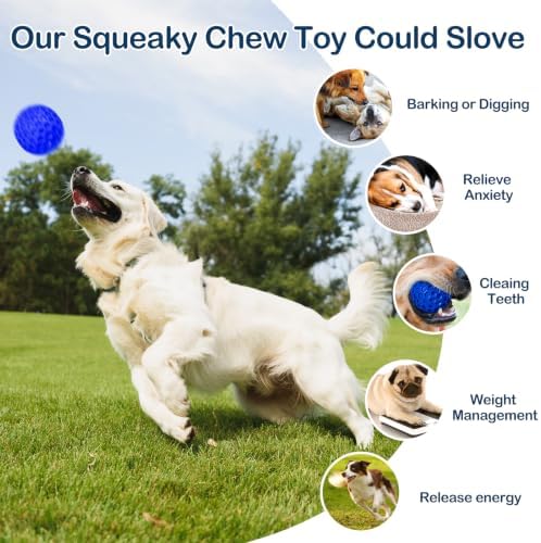 Indestructible Squeaky Dog Ball for Aggressive Chewers, Rubber Interactive Dog Toy for Teething, Relieving Anxiety. Chew Toy for Large, Medium Breeds, Outdoor & Indoor Ball. - Image 5