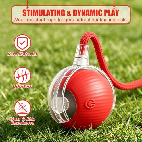 Automatic Interactive Rolling Cats Toys Ball for Indoor, Electric Automatic Rolling Pet Toy, 360° Smart Interactive Rolling Dog Ball Durable and Safe Material for Cat and Dog(Red) - Image 5