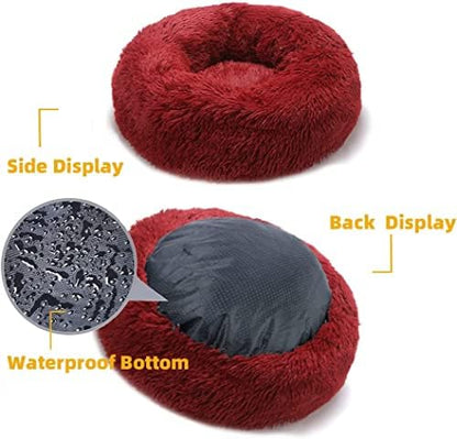 Cat Beds for Indoor Cats - Cat Bed Washable 24 inches, Dog Beds for Small Medium Dogs, Anti Anxiety Round Fluffy Plush Faux Fur Cat Bed, Thick Bottom (Red, Large 24" L x 24" W) - Image 3