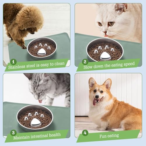 Stainless Steel Slow Feeder Dog Bowls – Non-Slip Metal Dog Bowl for Large & Medium Breeds, Puppy Puzzle Feeder – 2 Cup Capacity for Small to Big Pets – Durable Slow Feed Dog & Cat Food Dish with Mat - Image 6