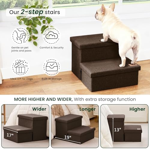 Love's cabin Dog Stairs for High Bed, Foldable Pet Stairs for Small Medium or Large Dogs Puppy with Storage for Bed or Couch, Cat Dog Steps Ramp with Zip up to 200 lbs, Coffee, 2 Steps - Image 5