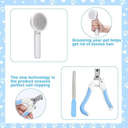 VCZONE 8 Pcs Cat Brush Grooming Kits, Pet Self Cleaning Kit with Pet Nail Clipper and File, Flea Comb, Pet Shampoo Bath Brush, Pet Shedding Brush, Silicone Toothbrush (Blue) - Image 4