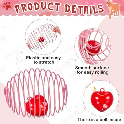 Jecery 5 Pcs Cat Toys Spring,Heart Bel,Pink Red - Image 3