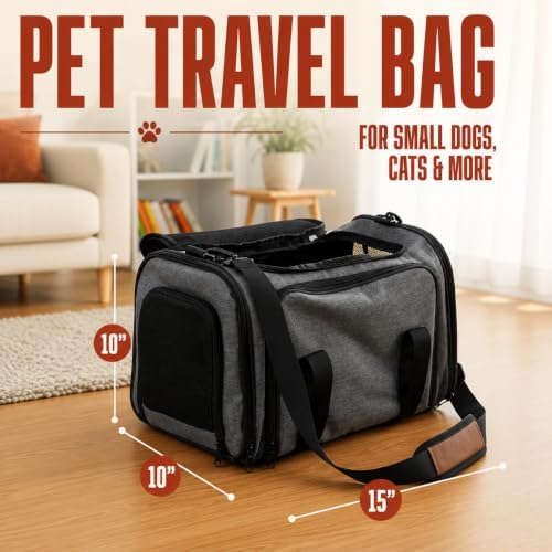 Soft Sided Pet Carrier for Small Dogs & Cats (Up to 9 lbs) – Airline Approved Underseat Travel Bag with Breathable Mesh, Luggage Strap & Washable Mat – Compact & Lightweight, Grey - Image 2