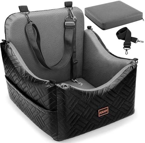 JOEJOY PU Dog Car Seats for Small Medium Dogs, Wipe Clean Waterproof Dog Booster Seat with 2.5 inch Cushion, Thickened 2 inch Memory Foam Pet Car Seats with Safety Belt and Storage Pockets by JOEJOY