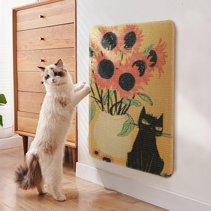 3-in-1 Sisal Cat Scratch Mat Sunflower 23.6x15.7'' Floor & Wall Cat Scratcher Pad, Protects Carpet Couch & Furniture with Sticker Tape, Anti-Slip, Durable for Indoor Outdoor Cats - Image 2