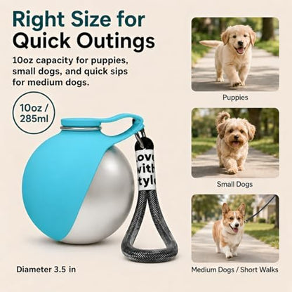 2 in 1 Dog Water Bottle Portable with Bowl, 10oz Stainless Steel, Blue - Image 2