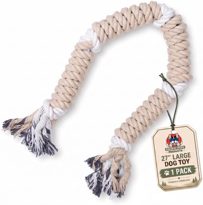 Pacific Pups Products Natural Color Dog Rope Toy for Large Dogs — 27" | Rope Toys for Aggressive Chewers | Heavy Duty Cotton Tug Toy | Benefits Dog Rescue - Image 2