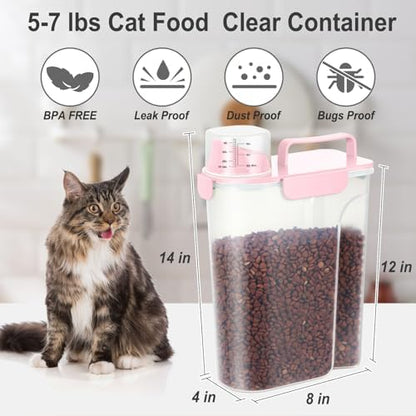 Dog Cat Food Storage Container with Cup (Pink, 5L) - Image 2