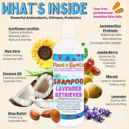 6-in-1 Dog Shampoo - Fast Relief for Allergies, Dry, Itchy, Skin. Premium & Beneficial Ingredients to Repair and Nourish The Skin/Coat. 100% Natural, Organic, Plant-Based, Lavender-Retriever - Image 3