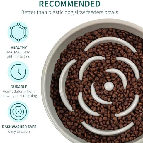 Grey Ceramic Slow Feeder Dog Bowl for Small and Medium Breeds,6.1 in Slow Feeding Bowl,Puzzle Cat Dog Food Bowl for Fast Eater,Maze Dish Puzzle Bowl for Small Dogs and Cats - Image 4