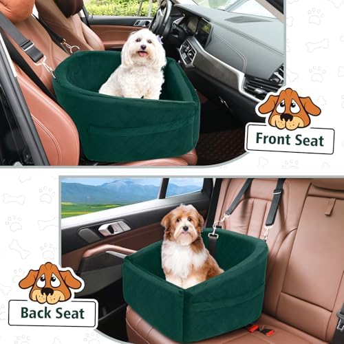 NEEZUKAR Dog Car Seat for Small Medium Dogs,Detachable Washable Dog Booster Seat Under 30lbs, Pet Car Seats Travel Bed with Storage Pockets and Safety Belt(Green) - Image 6