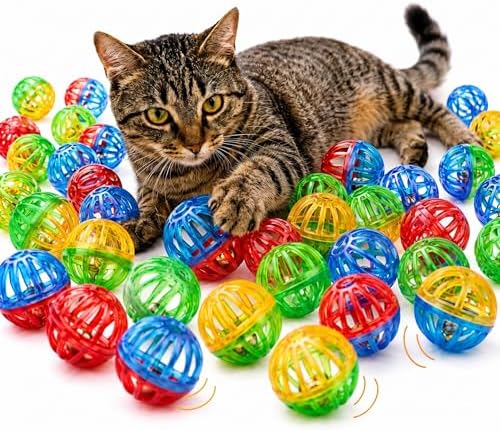 50-Pack Cat Toy Balls with Bells 1.6” Plastic Lattice Jingle Balls for Indoor Cats and Kittens Colorful Interactive Chasing and Batting Toys for Active Play by KittyCatnipToys