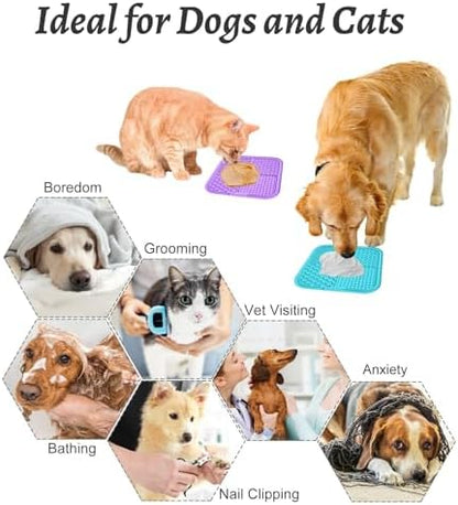 MateeyLife 2PCS Large Lick Mat for Dogs and Cats, Licking Mats for Dog Anxiety Relief, Cat Peanut Butter Lick Pad for Boredom Reducer, Dog Treat Mat Perfect for Bathing Grooming Purple&Light Blue - Image 4