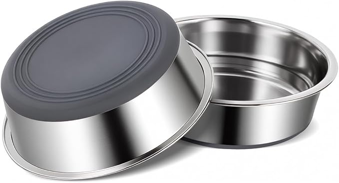 Dog Bowls Durable Heavy Duty Stainless Steel Dog Bowls Non-Slip Basic Bowl for Dogs with Rubber Base (2 Pack, 2 Cups)