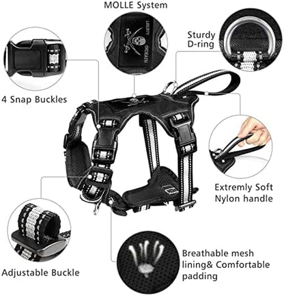 WINSEE Pet Harness Collar and Leash Set, All-in-one Reflective Dog Harness No Pull with Adjustable Buckles for Puppies, Small, Medium, Large, and Extra-Large Dogs (X-Large, Black) - Image 3