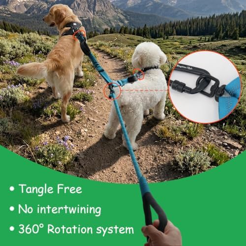 Double Dog Leash No Tangle – Dual Dog Leash for 2 Dogs with Shock Absorbing Bungee, 360° Swivel, Reflective Safety, Heavy Duty for Medium & Large Dogs (Neon Green) - Image 6