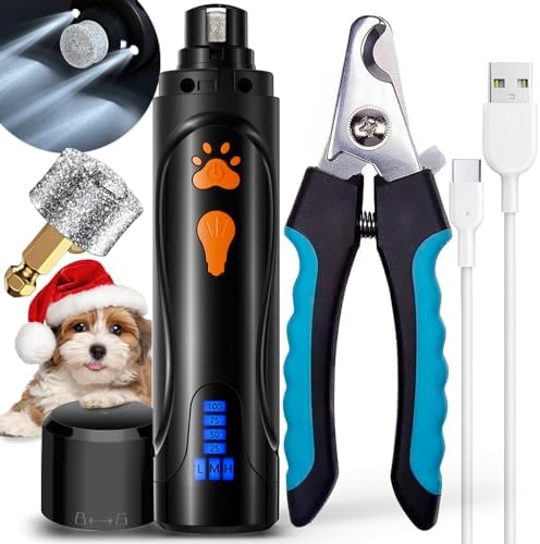 YABIFE Dog Nail Trimmers and Dog Nail Clippers Kit, Whisper Quiet Electric Grinder with Light, for Small, Medium, Large Dogs, Cats Toenail Grooming, 3 Speeds by Yabife