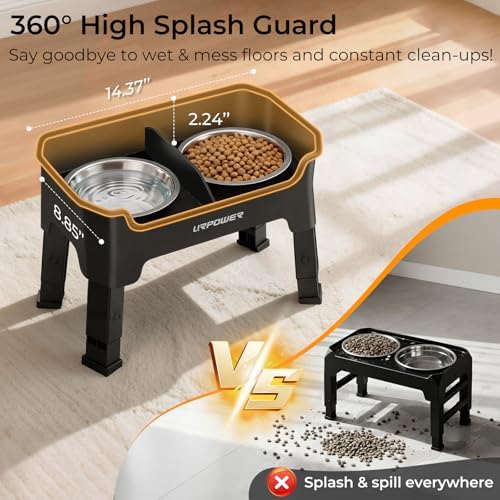 URPOWER Mess Proof Elevated Dog Bowls, Splash Guard Raised Bowl Stand - Image 3
