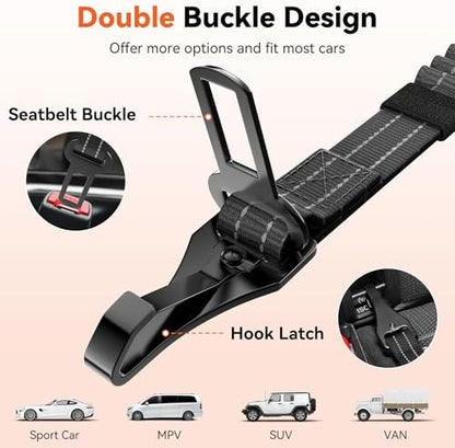 2Pcs Dog Seat Belt, Dog Car Seat Belt Bungee for Pet, Black - Image 2