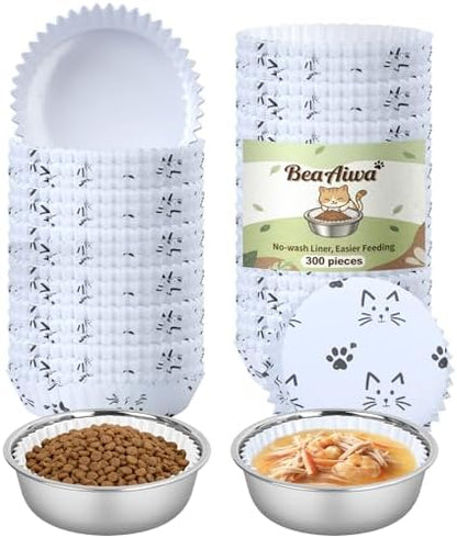 Cat Bowl Set (300 Disposable Pet Bowl Liners with 2 Stainless Steel Bowls) by Unknown