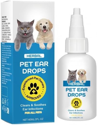Yeardera Dog & Cat Ear Drops with 1% Hydrocortisone, Pet Ear Cleaner for Itchy Ears & Irritation, Antiseptic Ear Cleaning Solution with Aloe Vera for Dogs & Cats – 2 fl oz by Yeardera