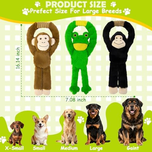 No Stuffing 3-Pack Dog Toys, Squeaky Plush with Crinkle Toy for Medium Pets - Image 4